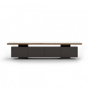  CONSOLA TV TIMBER 240 CM / BLAT LEMN NUC MASIV + MDF GRI ANTRACIT