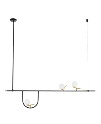 CORP DE ILUMINAT PE FIR PARINA NEGRU CU AURIU - 3 GLOBURI STICLA ALBA