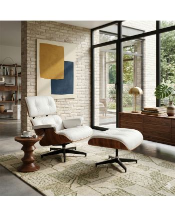 FOTOLIU CU OTOMAN 3001-AB PIELE ALBA + NUC BRUN