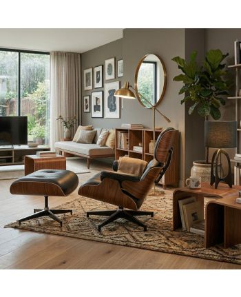 FOTOLIU CU OTOMAN 3001-NB XL - PIELE NEAGRA + NUC BRUN