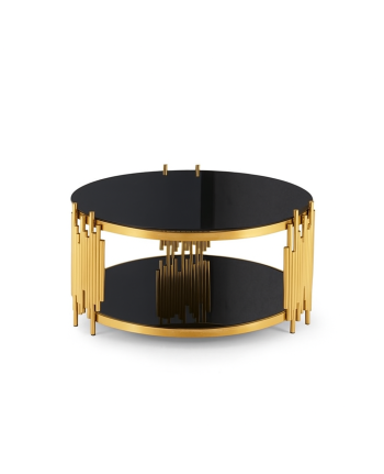 MASA DE CAFEA MIRANDA BLAT STICLA NEAGRA / METAL AURIU