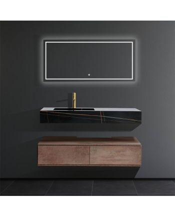 MOBILIER DE BAIE ADELAIDE 120 CM - SET LAVOAR / OGLINDA LED / BLAT NEGRU / CORP MARO