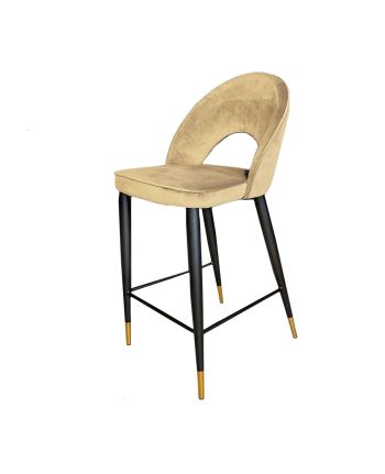 SCAUN BAR ALMO TAPITAT CATIFEA CREM CC-03 / PICIOR NEGRU + AURIU H65 CM