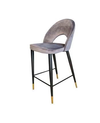 SCAUN BAR ALMO TAPITAT CATIFEA GRI CC-28 / PICIOR NEGRU + AURIU H65 CM