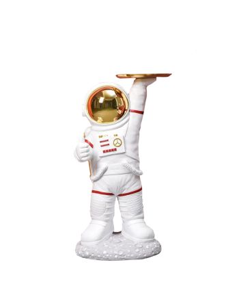 STATUETA DECORATIVA CU PLATOU ASTRONAUT 77 CM ALB + AURIU