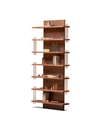 BIBLIOTECA LIMA 92 CM LEMN NUC SI METAL AURIU-ROZE
