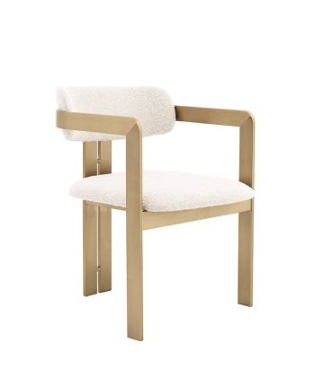 SCAUN DINING BRIANA TAPITAT ALB - LANA SINTETICA / PICIOR AURIU H87 CM