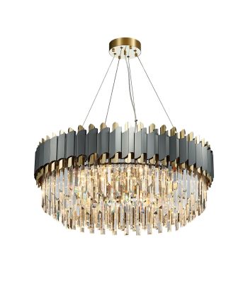 CANDELABRU FELMAN GRI + AURIU + STICLA TRANSPARENTA