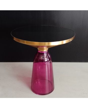 MASA DE CAFEA COIMBRA TALL STICLA MAGENTA + NEGRU / METAL AURIU LUCIOS