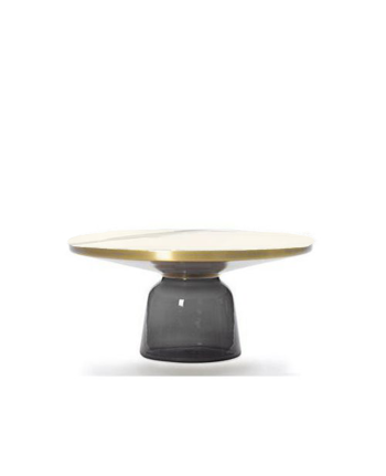 MASA DE CAFEA COIMBRA STICLA FUMURIE + BLAT CERAMIC ALB / METAL AURIU