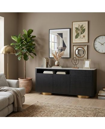 COMODA TV TORINO 180 CM BLAT CERAMIC ALB / MDF FURNIR BRUN