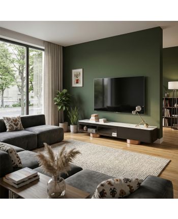 COMODA TV TORINO 200 CM BLAT CERAMIC ALB / MDF FURNIR BRUN