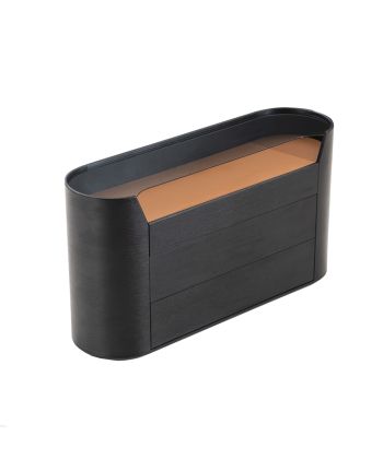 COMODA TRIPOLI 140 CM - BLAT MICRO-PIELE SI STICLA / MDF FURNIR BRUN