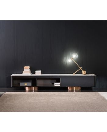 COMODA TV TORINO BLAT CERAMIC ALB / MDF FURNIR BRUN