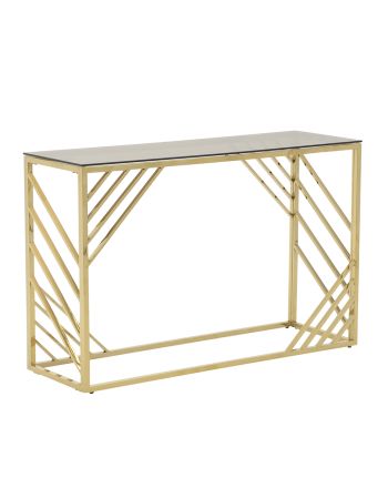 CONSOLA DIAGO CU BLAT DE STICLA CAFENIE SI PICIOR METALIC AURIU