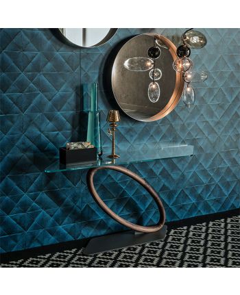 CONSOLA DISHO CU BLAT DE STICLA SI PICIOR LEMN MASIV NUC 130X40CM