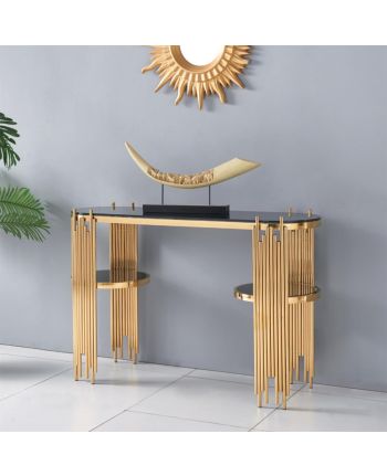 CONSOLA MIRANDA 135 CM BLAT STICLA NEAGRA / METAL AURIU