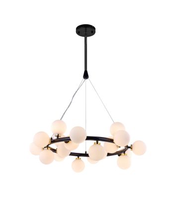 CORP DE ILUMINAT PE FIR CORALIS 20 NEGRU - GLOB STICLA ALBA