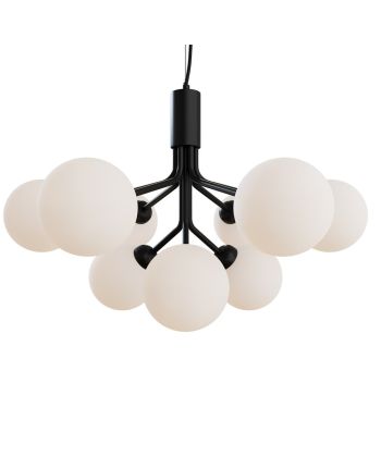 CORP DE ILUMINAT PE FIR MOLECULES 9 NEGRU - STICLA ALBA