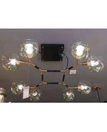 CORP DE ILUMINAT PE FIR BARTON NEGRU + AURIU - 8 GLOBURI STICLA TRANSPARENTA