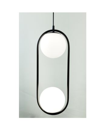 CORP DE ILUMINAT PE FIR GIRO DUO NEGRU - GLOB STICLA ALBA