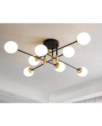 CORP DE ILUMINAT SUSPENDAT SIRIUS 8 NEGRU CU AURIU + STICLA ALBA