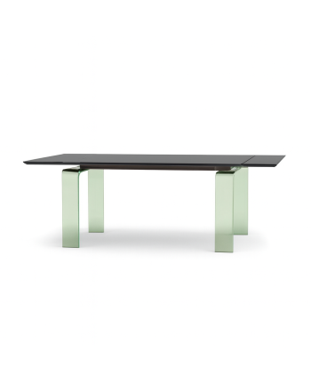 MASA DINING EXTENSIBILA DAMASC CU BLAT DE STICLA NEAGRA SI PICIOR STICLA TRANSPARENT 160 (240) CM X 90 CM