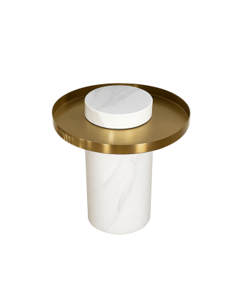 MASA DE CAFEA T26 DIA 42 CM BLAT METALIC AURIU / PICIOR MARMURA NATURALA ALBA