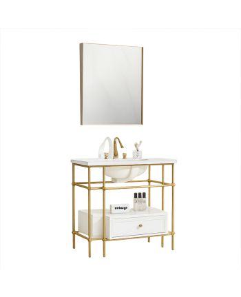 MOBILIER DE BAIE DIANA - LAVOAR / OGLINDA / BLAT ALB / CORP ALB + AURIU