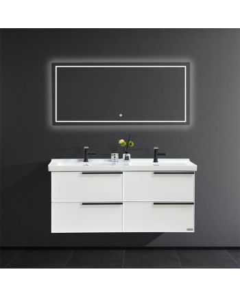 MOBILIER DE BAIE DORA 120 CM - SET LAVOAR DUBLU / OGLINDA LED / BLAT ALB / CORP ALB