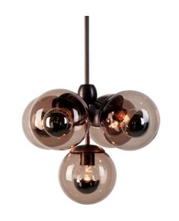 CORP DE ILUMINAT SUSPENDAT FLAME 5 NEGRU - GLOB STICLA CAFENIU-TRANSPARENTA