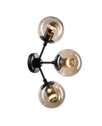 LAMPA DE PERETE FLAME NEGRU - GLOB STICLA CAFENIU-TRANSPARENTA