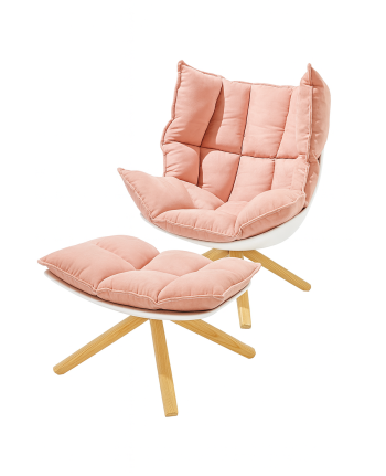 FOTOLIU BUBBLE CU OTOMAN - PERNA ROZ SOMON / ALB+LEMN NATUR