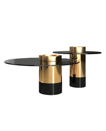 MASA DE CAFEA GENOA 80 CM BLAT STICLA NEAGRA / METAL AURIU