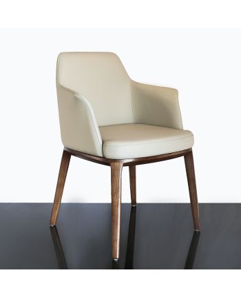 SCAUN DINING ST-7811 TAPITAT MICRO-FIBRA BEJ / PICIOR LEMN NUC