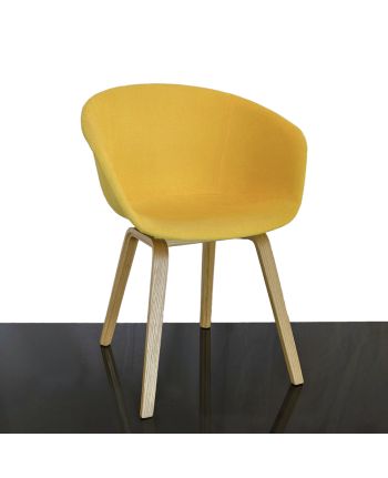 SCAUN DINING SHELL TAPITAT GALBEN 431-21 / PICIOR LEMN NATUR