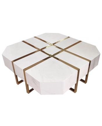 MASA DE CAFEA KANSAS 120 CM BLAT ALB / METAL AURIU