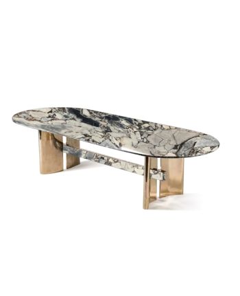 MASA DINING AGATHA 220X100 CM - BLAT MARMURA  ALBA SI PICIOR METALIC AURIU LUCIOS