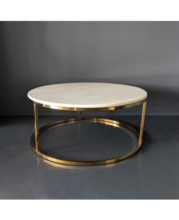 MASA DE CAFEA TANIA DIA 90CM - BLAT MARMURA ARTIFICIALA ALBA / PICIOR METALIC AURIU