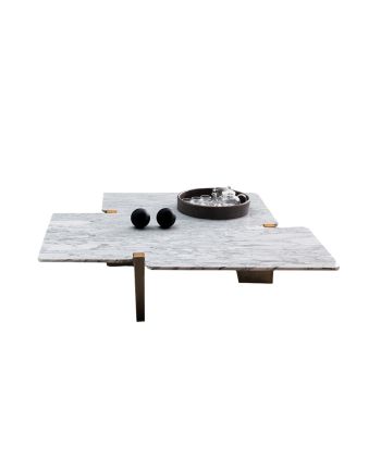 MASA DE CAFEA COLUMBUS - BLAT MARMURA ALBA / PICIOR AURIU PATINAT 130X120 CM