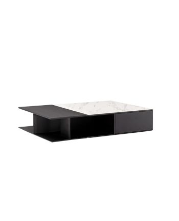 MASA DE CAFEA HALIFAX 100+50 CM - BLAT CERAMIC ALB / MDF BRUN