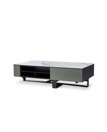 MASA DE CAFEA TORONTO 140 CM - BLAT CERAMIC ALB / MDF GRI + BRUN