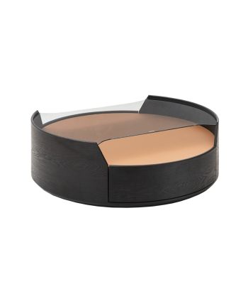 MASA DE CAFEA TRIPOLI 100 CM - BLAT MICRO-PIELE SI STICLA / MDF FURNIR BRUN
