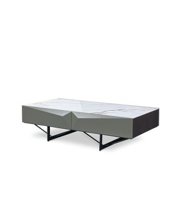MASA DE CAFEA VANCOUVER 140 CM - BLAT CERAMIC ALB / MDF GRI