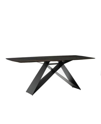 MASA DINING AMSTERDAM 180X90 CM - BLAT CERAMIC NEGRU SI PICIOR METALIC GRI
