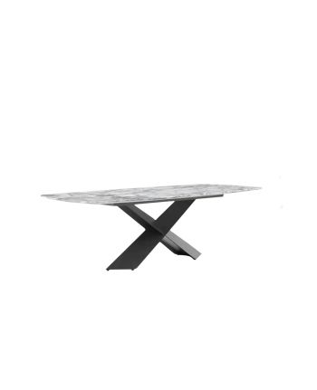 MASA DINING AZARIA 240X120 CM - BLAT MARMURA NATURALA ALBA SI PICIOR METALIC GRI