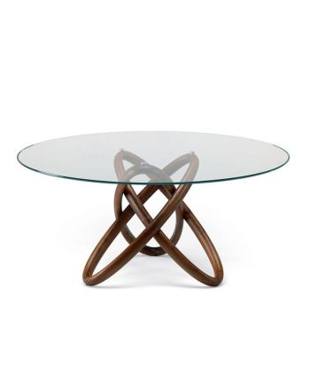 MASA DINING DISHO CU BLAT ROTUND DE STICLA SI PICIOR LEMN DIA 120 CM