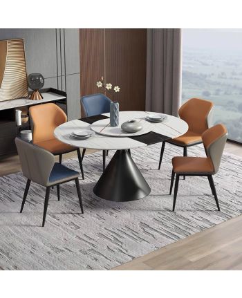 MASA DINING EXTENSIBILA TORAS 120(155)X120 CM - BLAT CERAMIC ALB + NEGRU