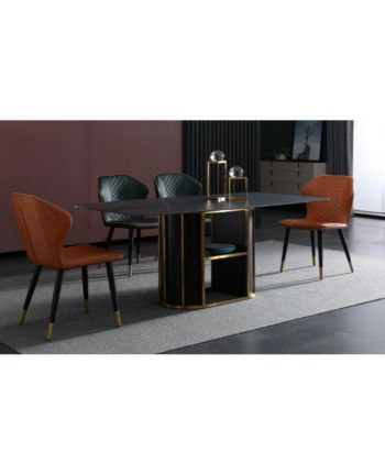 MASA DINING GENEVA 160X80CM BLAT CERAMIC NEGRU / PICIOR NEGRU + AURIU