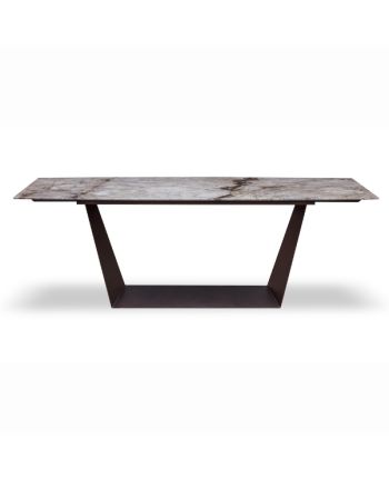 MASA DINING GRANDO 220 CM BLAT MARMURA GRI SI PICIOR METALIC ARAMIU